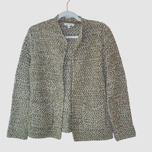 Women's Orvis Cotton Chunky Knit Cropped Cardigan Green Sweater Small #AQ